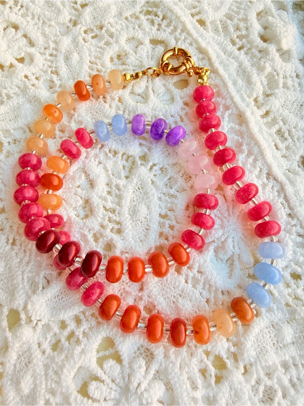 Colorful Gemstone Natural Beaded Necklace - Pink, Orange, Purple